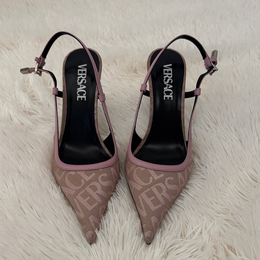 Versace Mauve Logo Slingback Heels